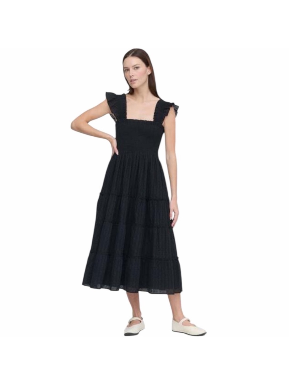 Hill House Home The Ellie Nap Dress - Linear Swiss Dot in Blsck